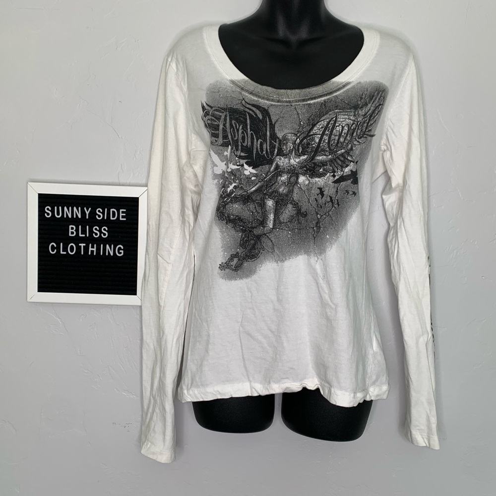 Hot Leather Asphalt Angel White Long Sleeve Graphic Tee Vintage Style 2XL